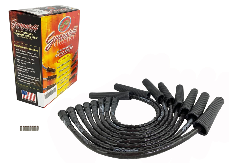 Granatelli 10-14 Ford 6.2L Perf Wire Set w/Inserts/Black Hi-Temp Jacket/Black Fire Sleeve - 28-2116HTBB