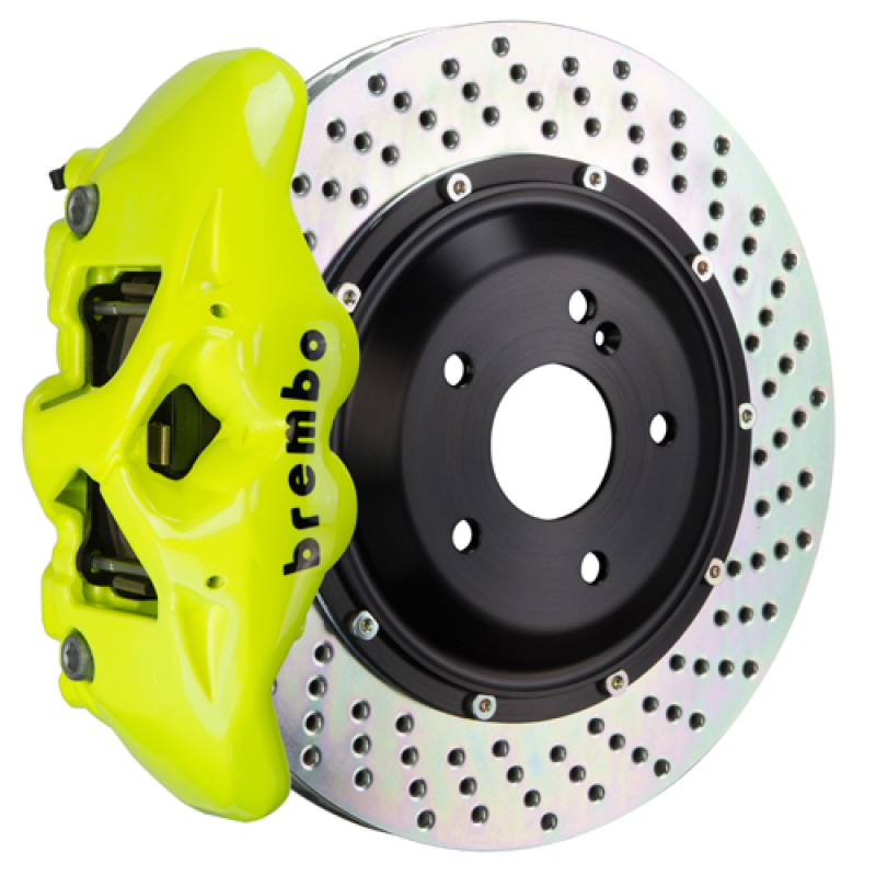 Brembo 09-16 Panamera/S/4S/Turbo Rear GT BBK 4 Piston Cast 380x28 2pc Rotor Drilled- Fluo. Yellow - 2S1.9004A7