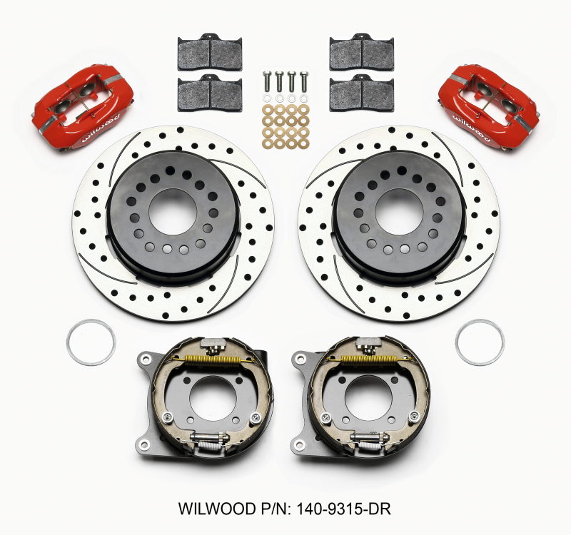 Wilwood Forged Dynalite P/S Park Brake Kit Drilled Red 12 Bolt 2.75in offset Staggered Shock - 140-9315-DR