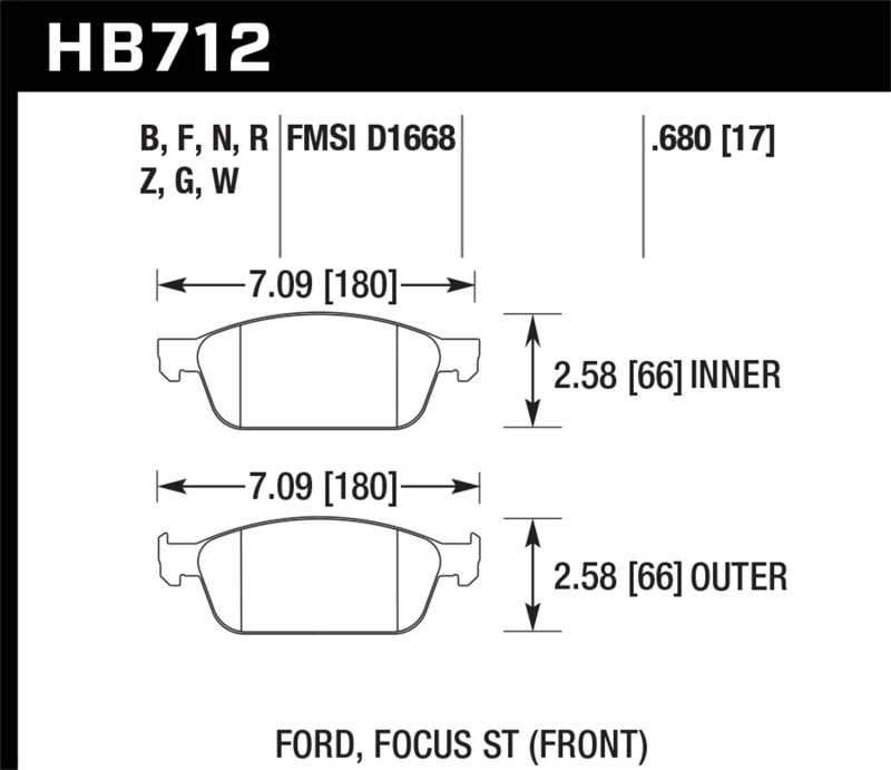 Hawk 13 Ford Focus Performance Ceramic Front Street Brake Pads - HB712Z.680