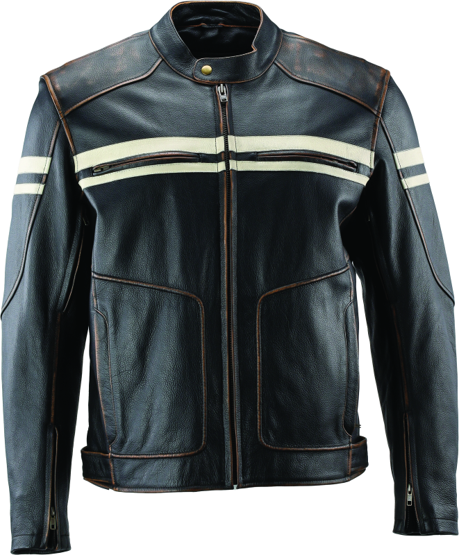 River Road Hoodlum Vintage Leather Jacket Black - 2XL - 094386