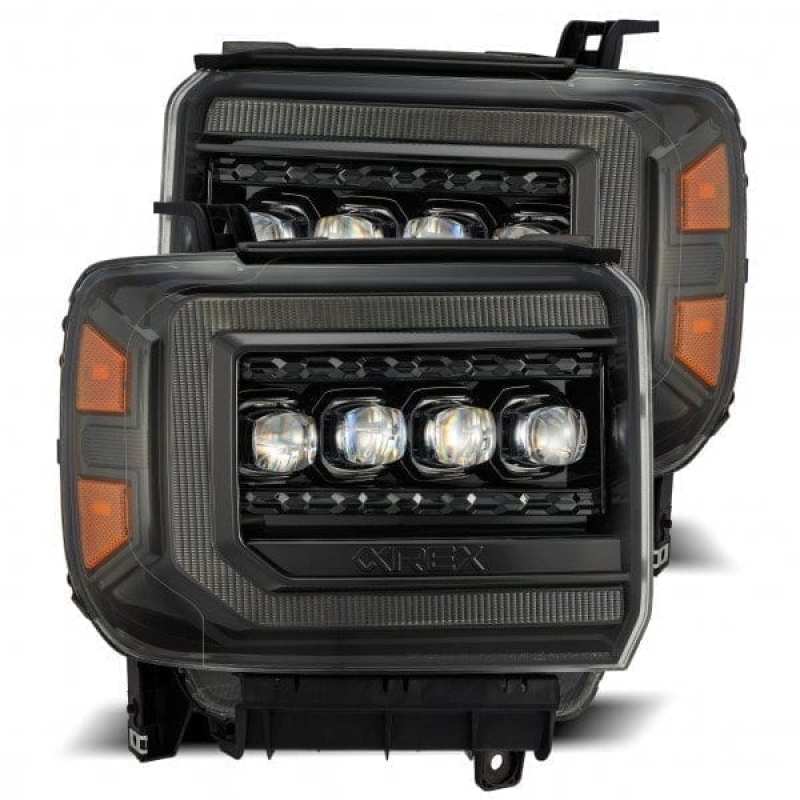 AlphaRex 14-18 GMC Sierra NOVA LED Proj Headlights Plnk Style Alpha Blk w/Activ Light/Seq Signal/DRL - 880616