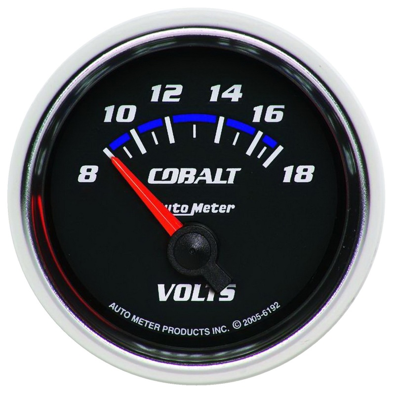 Autometer Cobalt 52mm 8-18 Volts Short Sweep Electric Voltmeter Gauge - 6192