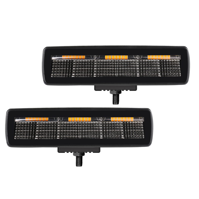 Go Rhino Xplor Blackout Combo Series Sixline LED Flood Lights w/Amber (Surface Mount) - Blk (Pair) - 750600622FBS