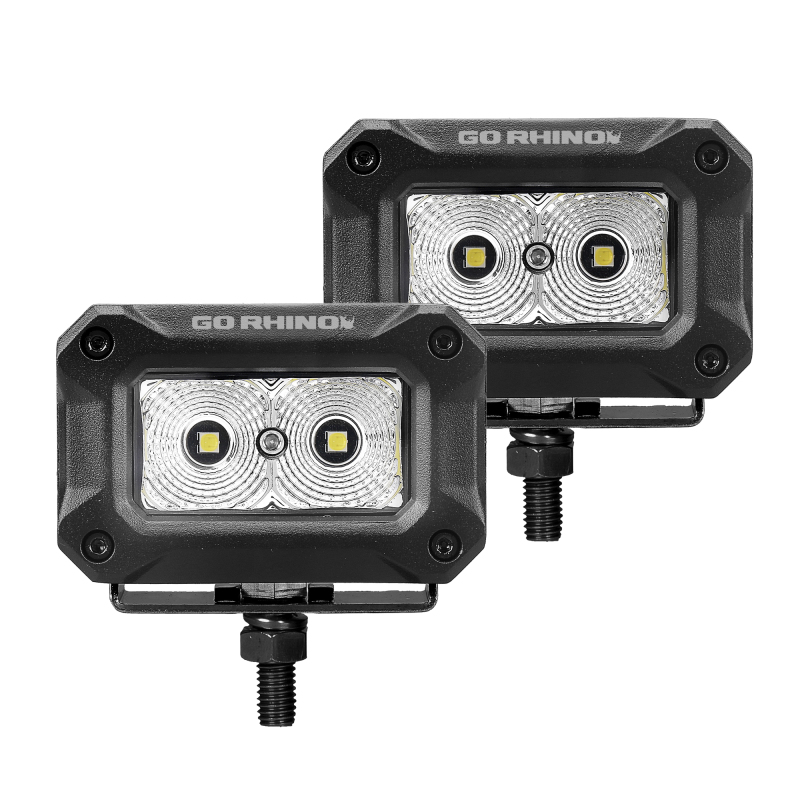 Go Rhino Xplor Bright Series Rectangle LED Flood Light Kit (Surface/Thread Std Mnt) 3x2 - Blk (Pair) - 751003023FBS