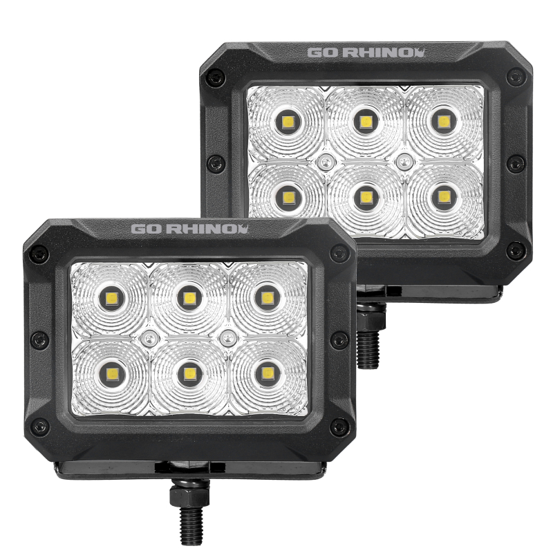 Go Rhino Xplor Bright Series Rectangle LED Flood Light Kit (Surface/Thread Std Mnt) 4x3 - Blk (Pair) - 753003023FBS