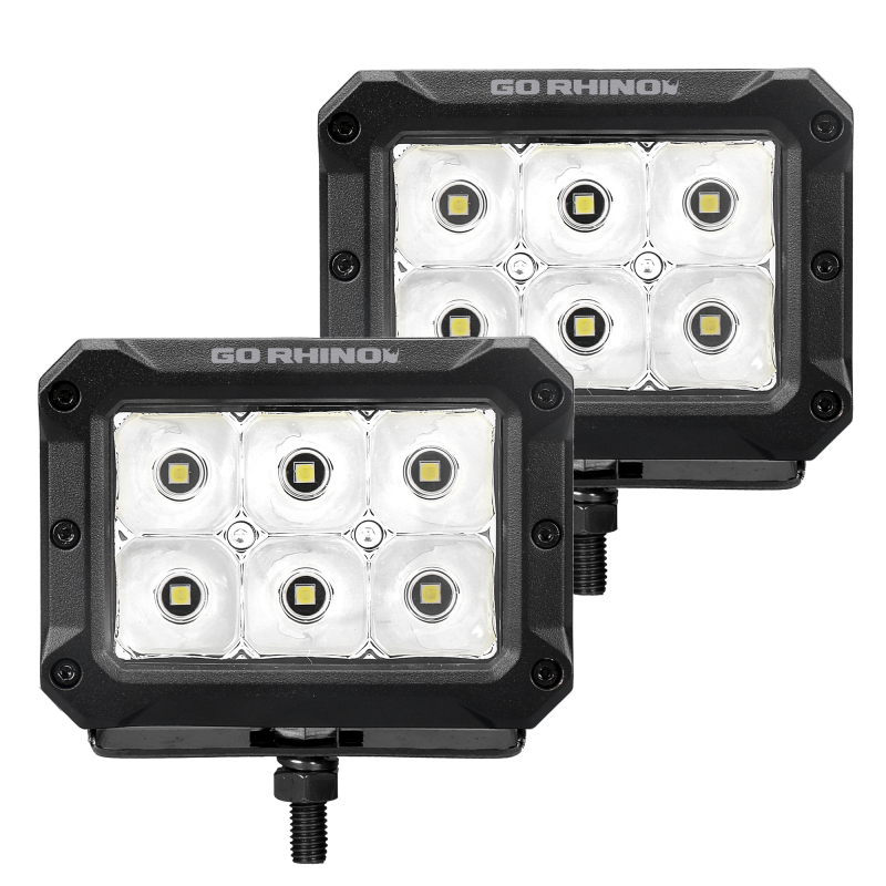 Go Rhino Xplor Bright Series Rectangle LED Spot Light Kit (Surface/Thread Stud Mnt) 4x3 - Blk (Pair) - 753003023SBS