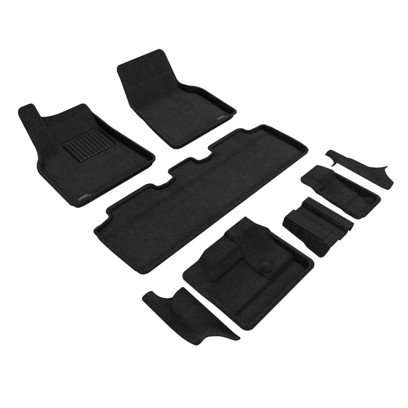 3D Maxpider 21-23 Tesla Model Y 7-Seat Elegant Floor Mat- Black 1St Row 2Nd Row 3Rd Row - L1TL03604709