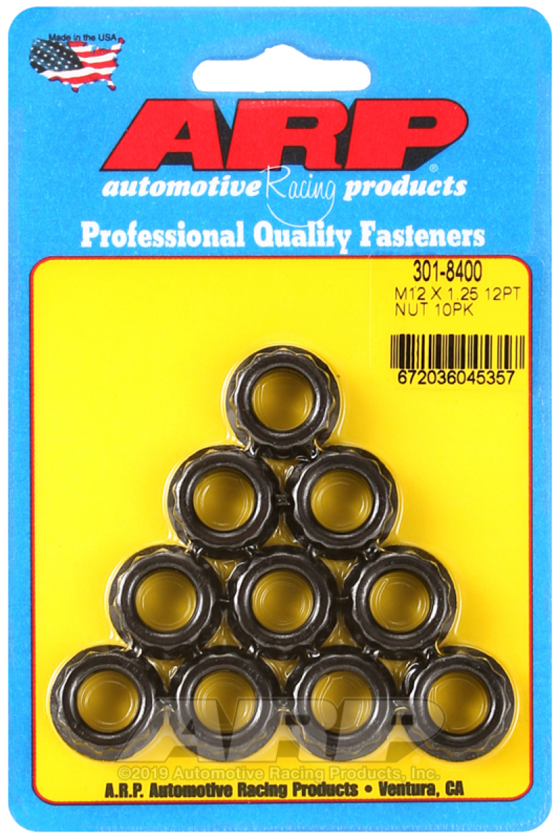 ARP 12mm x 1.25 16mm Socket 12pt Nut Kit (10 pack) - 301-8400