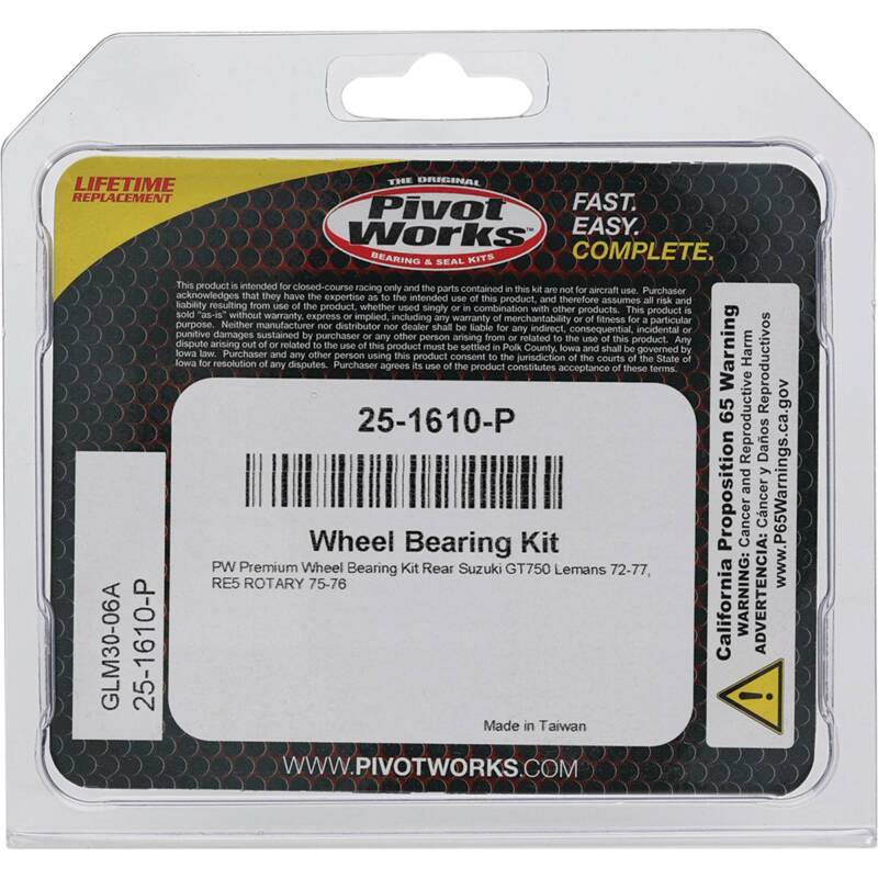 Pivot Works Suzuki Wheel Bearing Kit Premium Bearings - 25-1610-P