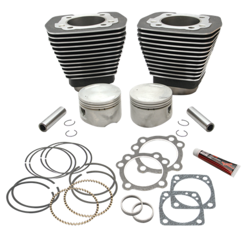 S&S Cylinder 84-99 BT w/Super Stock Cylinder Heads 89in 3 1/2in Bore Cylinder & Piston Kit - Wblack - 91-7711