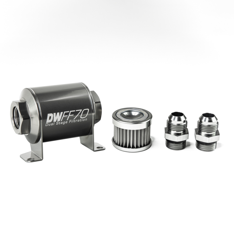 DeatschWerks Stainless Steel 10AN 5 Micron Universal Inline Fuel Filter Housing Kit (70mm) - 8-03-070-005K-10