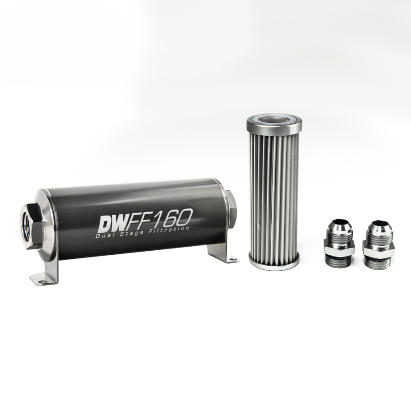 DeatschWerks Stainless Steel 10AN 5 Micron Universal Inline Fuel Filter Housing Kit (160mm) - 8-03-160-005K-10