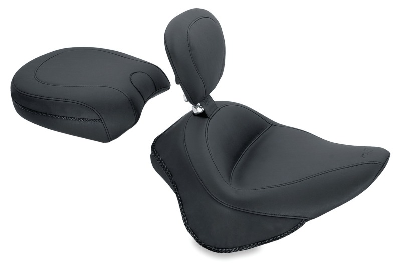 Mustang 11-13 Harley Blackline,12-17 Slim/Slim S Wide Touring Solo Seat w/Driver Backrest - Black - 79742