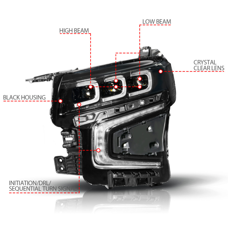 ANZO 21-23 Chevy Tahoe/Suburban LED Light Bar Style Headlights Black w/ Squential DRL (Left Side) - 111636X-L