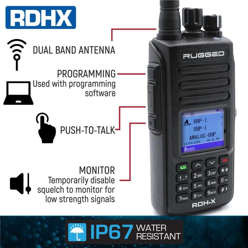 Rugged Radios WATERPROOF - Rugged RDH-X - Bus Band 2-Way Radio - Digital and Analog / Safety Yellow - RDH-X-HV