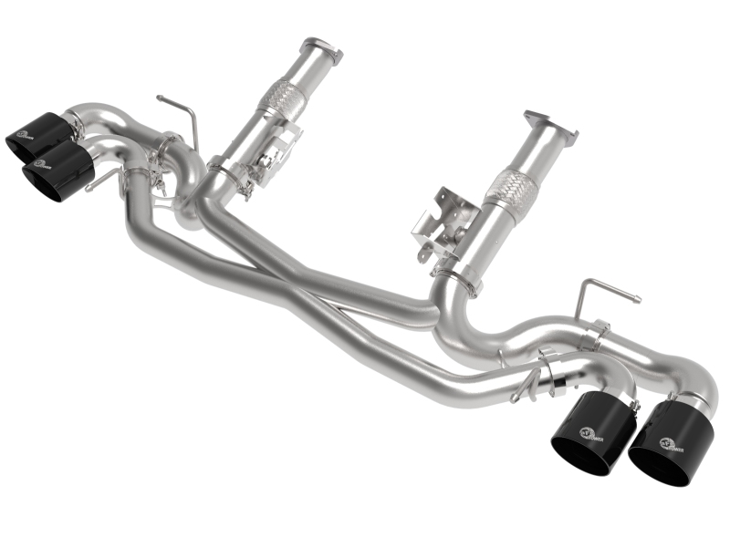 aFe MACH Force-Xp 3in to 2-1/2in 304SS Cat-Back (No Muff.) 2020 Chevy Corvette (C8) 6.2L - Black Tip - 49-34127NM-B