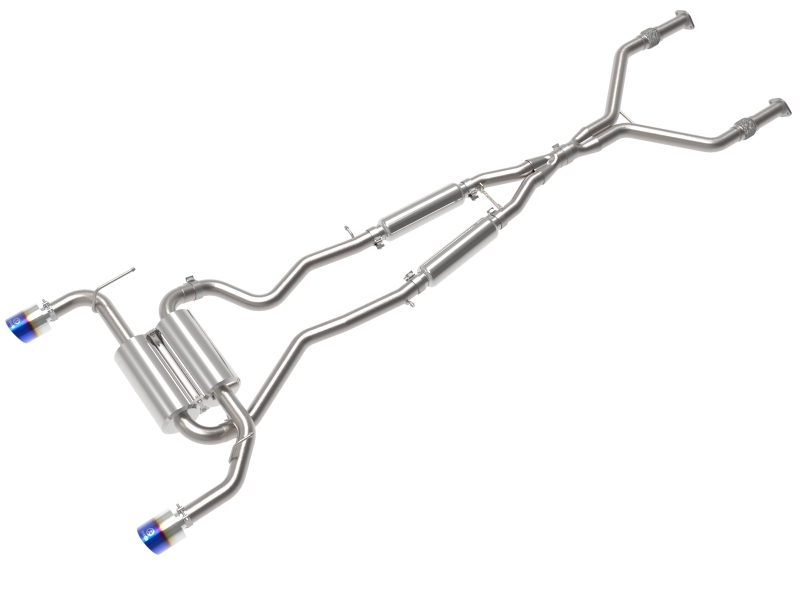 aFe 14-15 Infiniti Q50 V6 3.7L Takeda 2-1/2in 304 SS Cat-Back Exhaust System w/ Blue Flame Tips - 49-36136-L