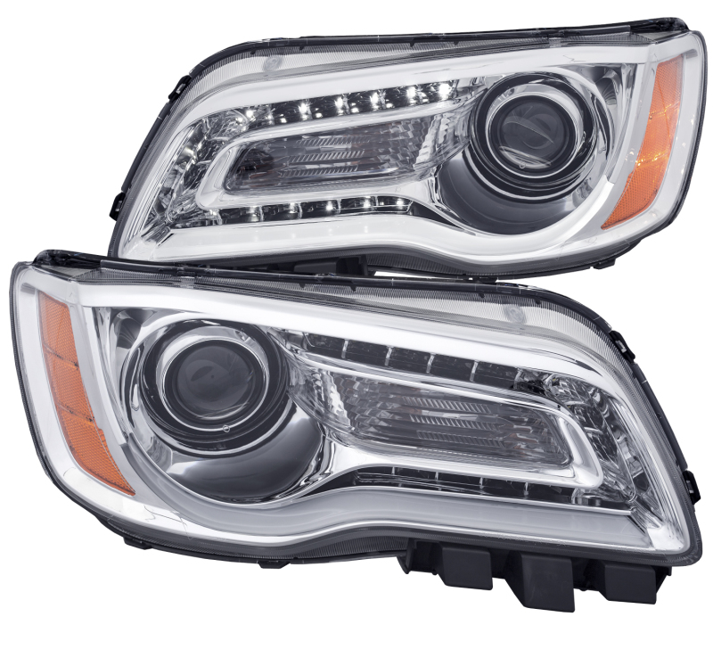 ANZO 2011-2014 Chrysler 300 Projector Headlights w/ Plank Style Design Chrome - 121494