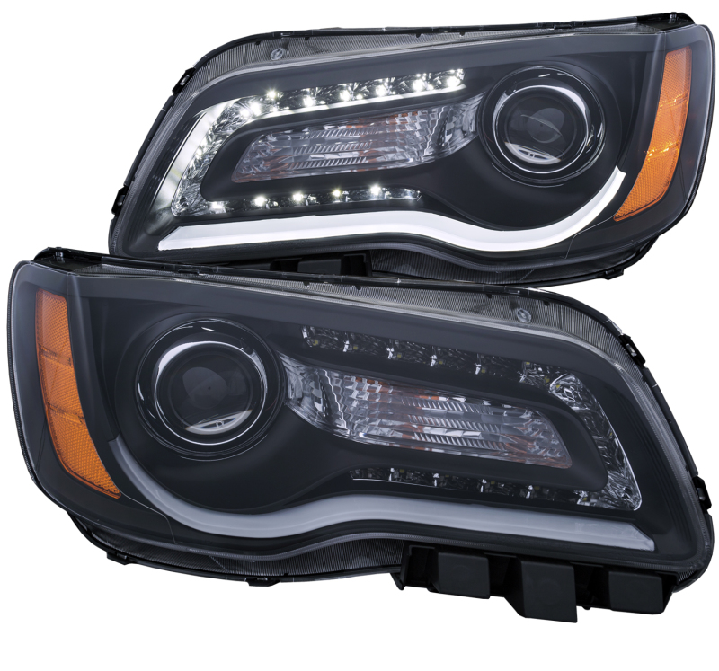ANZO 2011-2014 Chrysler 300 Projector Headlights w/ Plank Style Design Black - 121495