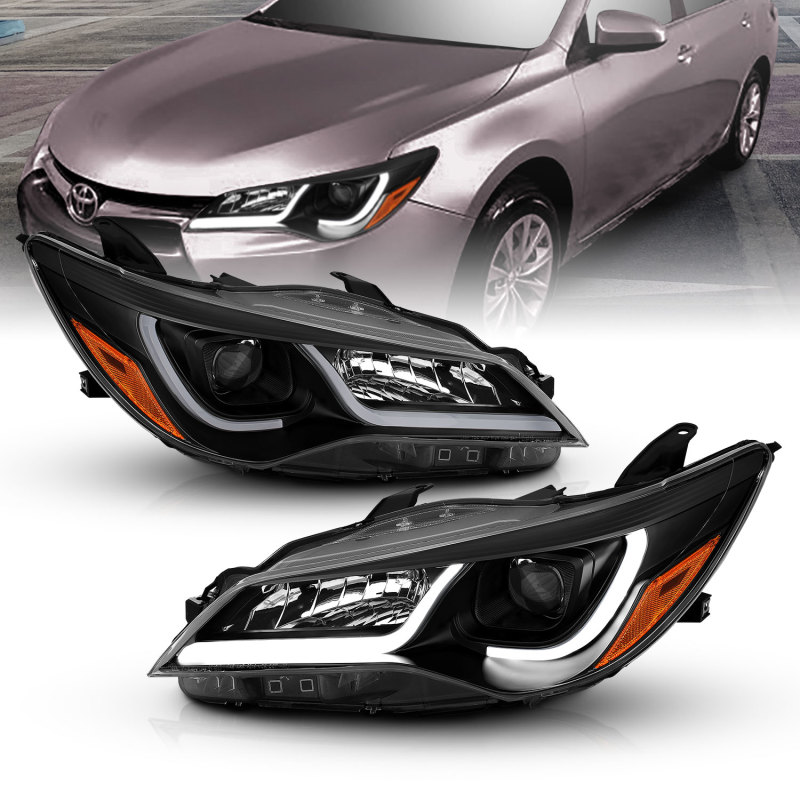 ANZO Projector Headlights With Plank Style Design Black w/Amber 15-16 Toyota Camry (4DR) - 121518