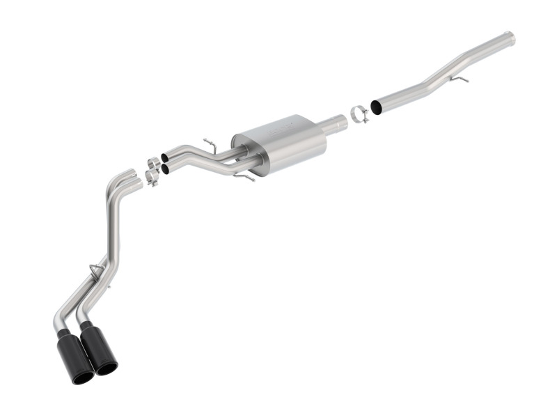 Borla 14 Silv/Sierra 1500 EC Std/CC Short 143.5in WB S-Type Black Tip Dual Rolled Side Exit CB Exht - 140576BC