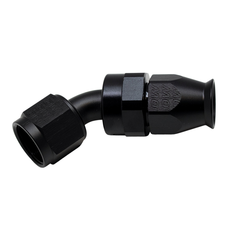 DeatschWerks 8AN Female Swivel 45-Degree Hose End PTFE (Incl 1 Olive Insert) - Anodized Matte Black - 6-02-0855-B