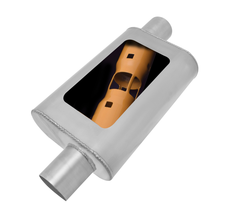 Gibson MWA Superflow Offset/Offset Oval Muffler - 4x9x14in/2.5in Inlet/2.5in Outlet - Stainless - BM0104
