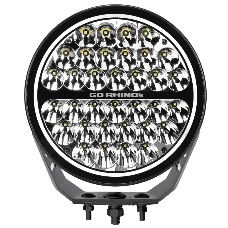 Go Rhino Xplor Blackout Series Round Single LED Spot Light Kit w/DRL (Surface Mount) 9in. - Blk - 751700911SRS