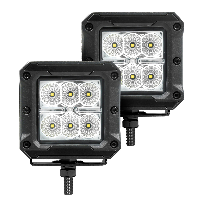 Go Rhino Xplor Bright Series Cube LED Flood Light Kit (Surface/Threaded Stud Mount) 3x3 - Blk (Pair) - 751803023FCS