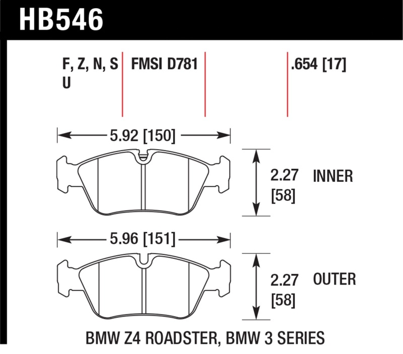 Hawk DTC-70 Brake Pads 98-02 BMW Z3/03-08 BMW Z4 - HB546U.654
