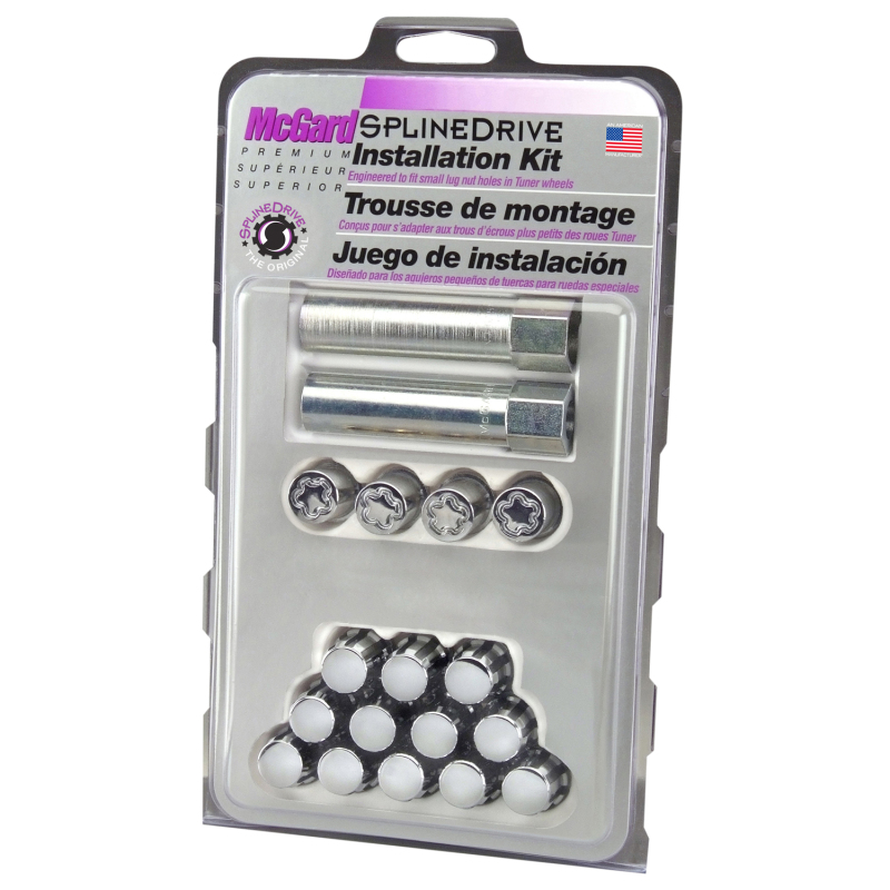 McGard SplineDrive Tuner 4 Lug Install Kit w/Locks & Tool (Cone) M12x1.5 / 13/16 Hex - Chrome (CS) - 65457CN