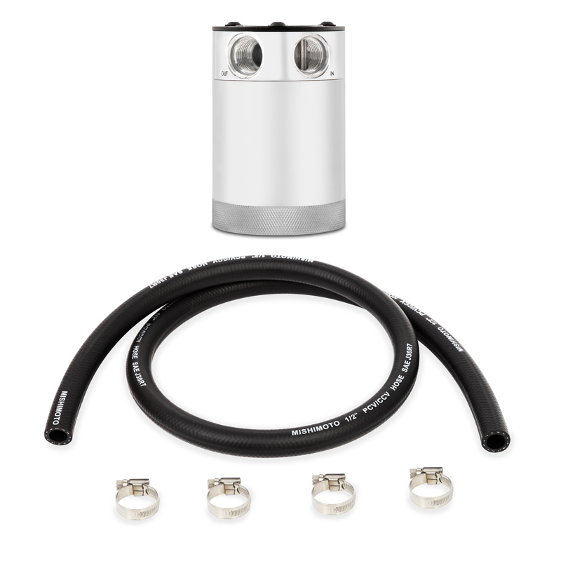 Mishimoto Assembled Universal 2-Port Catch Can Polished w/ Hose - MMBCC-CBTWO-PH