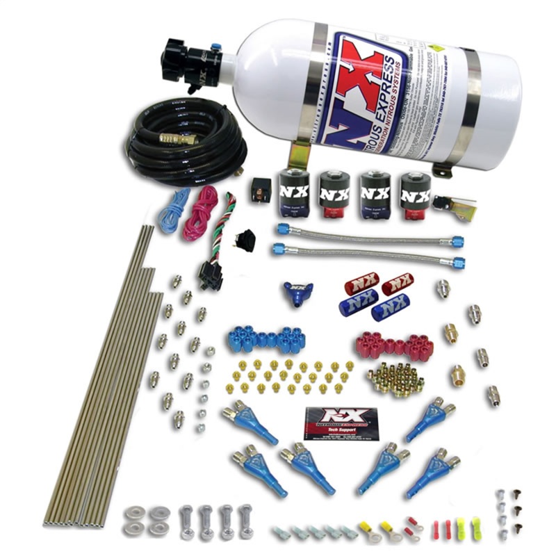 Nitrous Express Pro-Shk/Alc 4 Solenoids Nitrous Kit (250-650HP) w/15lb Bottle - 90065-15