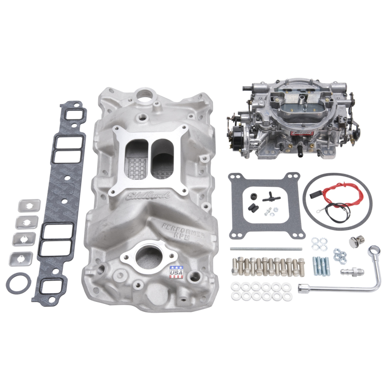 Edelbrock Manifold And Carb Kit Performer RPM Small Block Chevrolet 1957-1986 Natural Finish - 2023