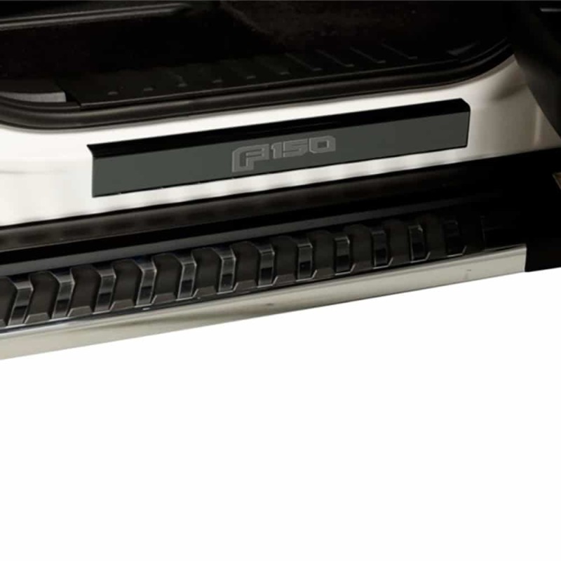 Putco 15-20 Ford F-150 - Regular Cab & SuperCab w/ F-150 Etching (2pcs) Black Platinum Door Sill - 95145BPFD