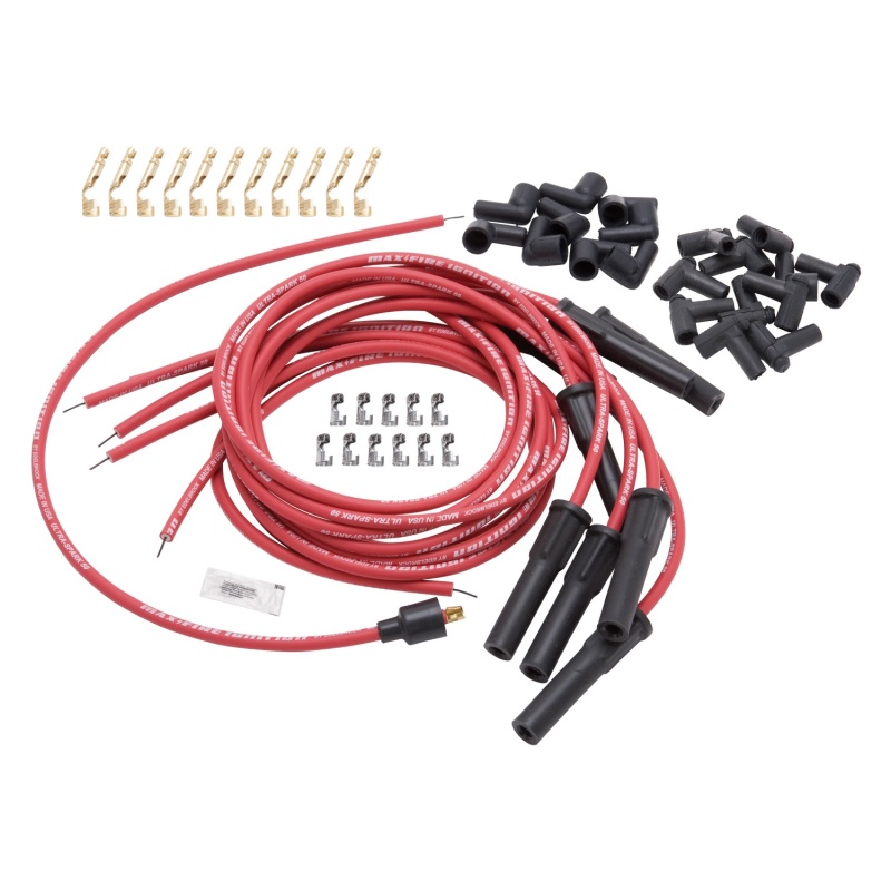 Edelbrock Spark Plug Wire Set Universal Flex Boots 50 Ohm Resistance 8 65mm Red Wire (Set of 9) - 22710