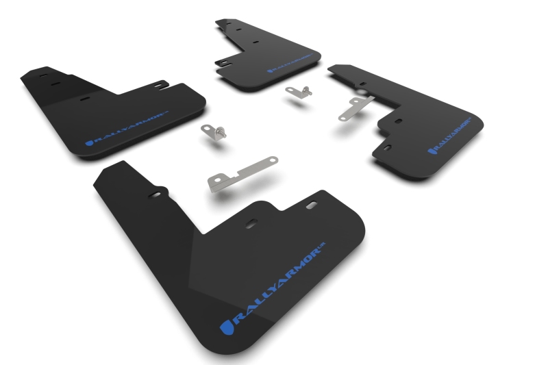 Rally Armor 21-25 Ford Mustang Mach-E/GT/Rally Black UR Mud Flap w/Light Blue Logo - MF96-UR-BLK-NB