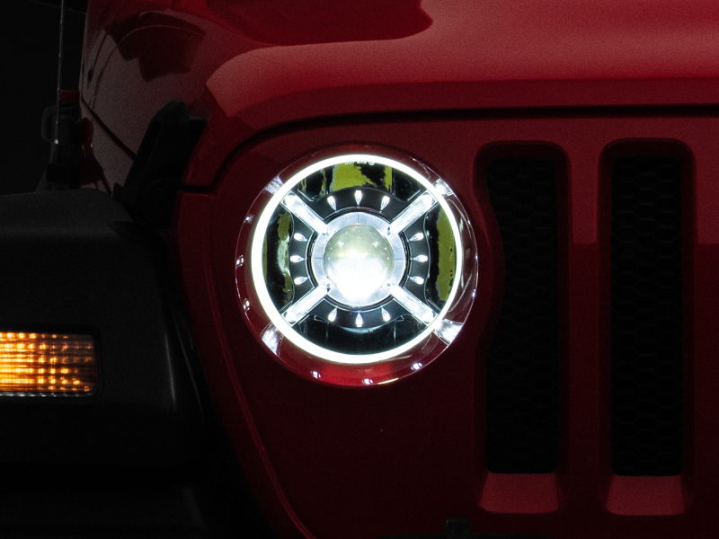 Raxiom 18-22 Jeep Wrangler JL/ JT 9-Inch LED Headlights w/ DRL and Halo- Black Housing (Clear Lens) - J137646