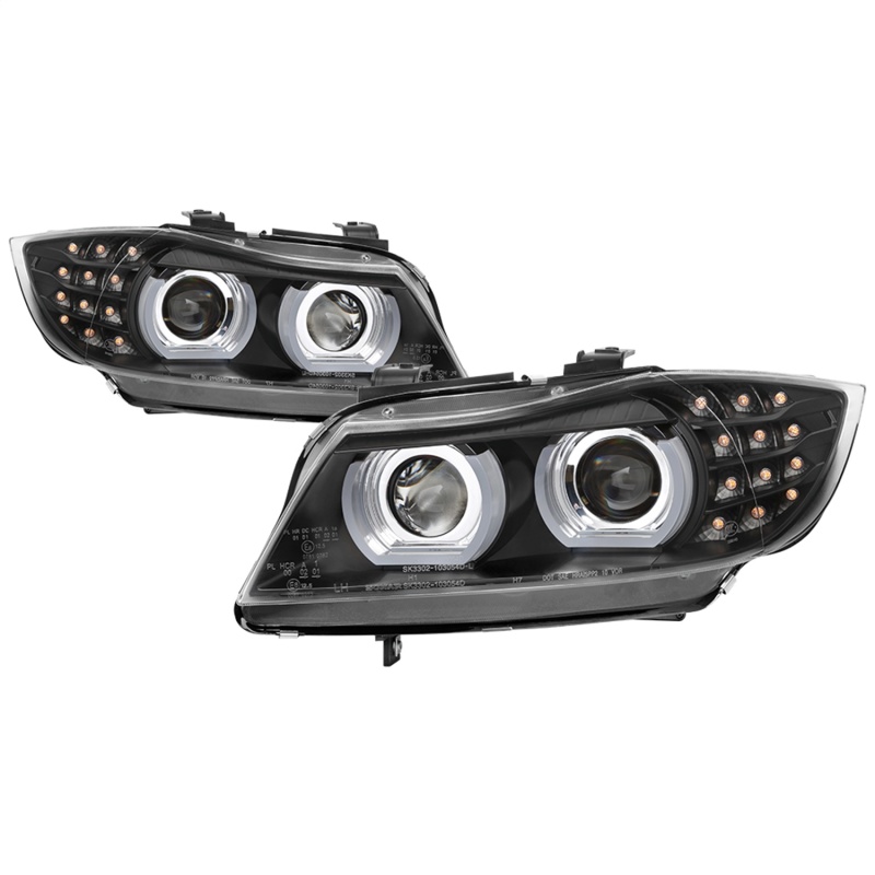 Spyder 09-12 BMW E90 3-Series 4DR Projector Headlights Halogen - LED - Black - PRO-YD-BMWE9009-BK - 5086488
