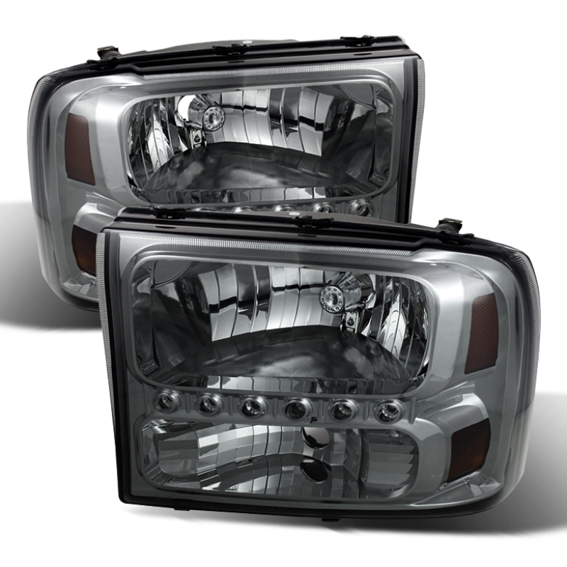 Xtune Ford F250 F350 Super Duty 99-04 1Pc Headlights w/ LED Smoked HD-JH-FF25099-LED-SM - 9026188