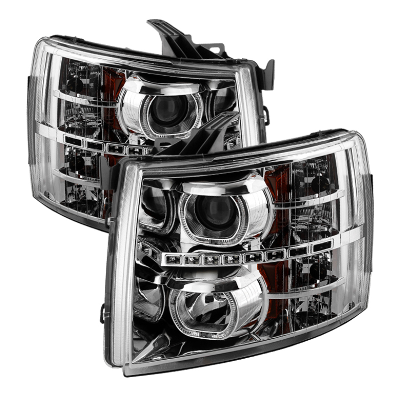 Xtune Chevy Silverado 1500/2500/3500 07-13 LED Halo Projector Headlights Chrome PRO-JH-CSIL07-CFB-C - 9032202