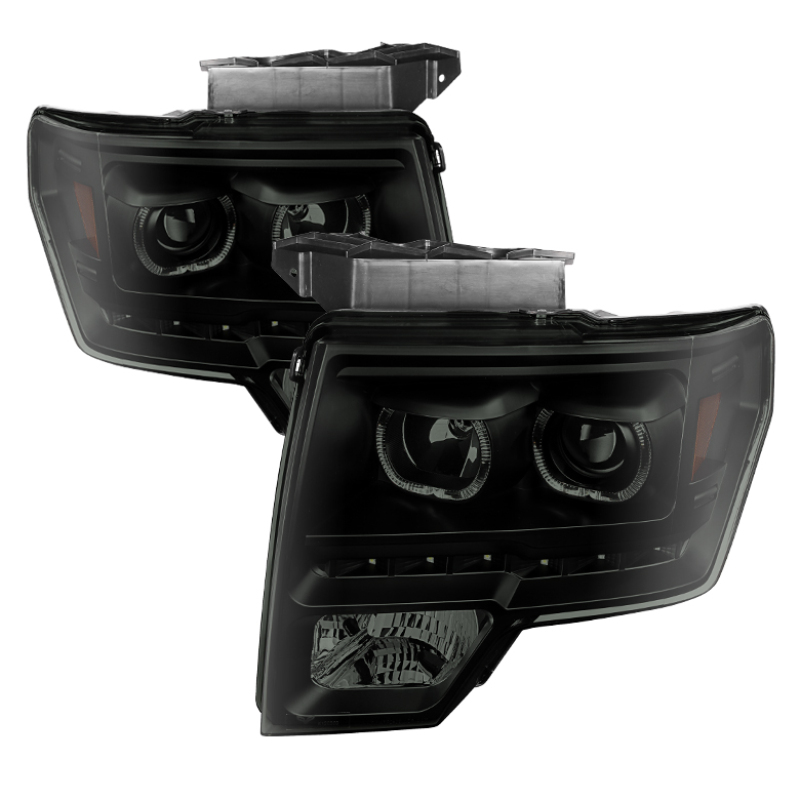 Xtune Ford F150 09-14 Projector Headlights Halogen Model LED Halo Black Smoke PRO-JH-FF15009-CFB-BSM - 9032233
