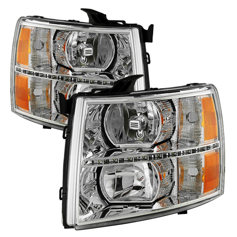 Xtune Chevy Silverado 07-13 Crystal Headlights w/ Drl LED Design Black HD-JH-CS07-LED-C - 9032981