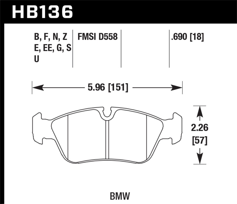 Hawk 01-06 BMW 325CI L6-2.5L DTC-70 Race Front Brake Pads - HB136U.690