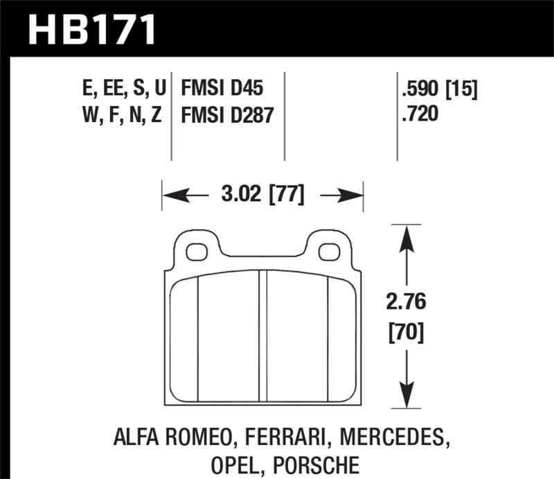 Hawk 69-77 & 84-89 Porsche 911 Blue 9012 Front Race Brake Pads - HB171E.590