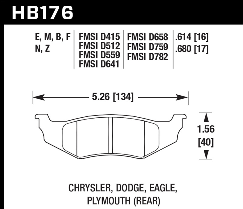 Hawk SRT4 Performance Ceramic Street Rear Brake Pads - HB176Z.614