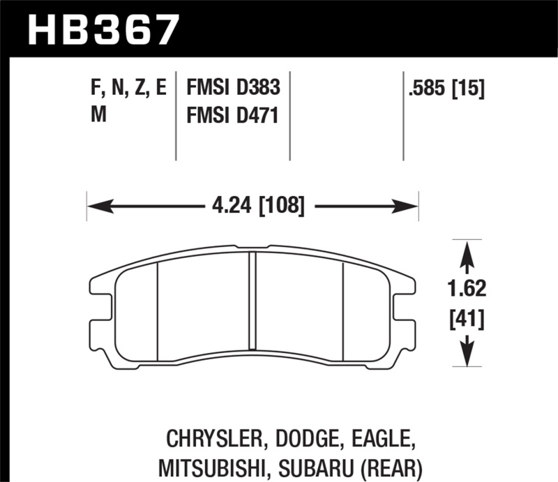 Hawk Subaru 93-98 Impreza/90-99 Legancy/92-97 SVX HPS 5.0 Street Rear Brake Pads - HB367B.606