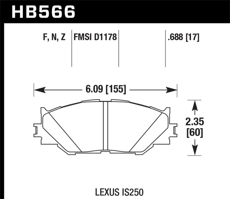 Hawk 06-08 Lexus IS250 Performance Ceramic Street Front Brake Pads - HB566Z.688