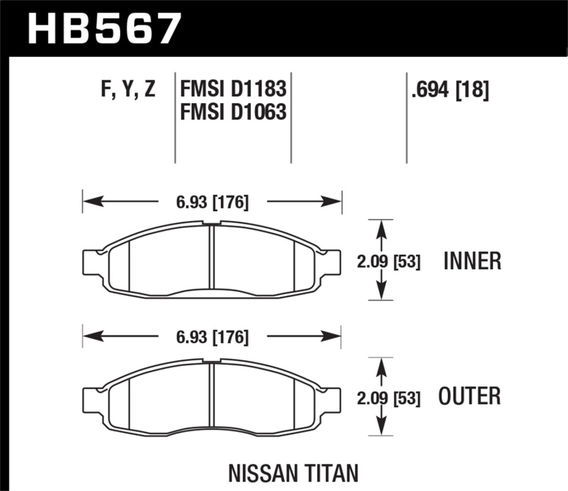 Hawk 04-06 infiniti QX56 / 05-06 Armada / 04 Pathfinder / 04-07 Titan HPS Street Front Brake Pads - HB567F.694
